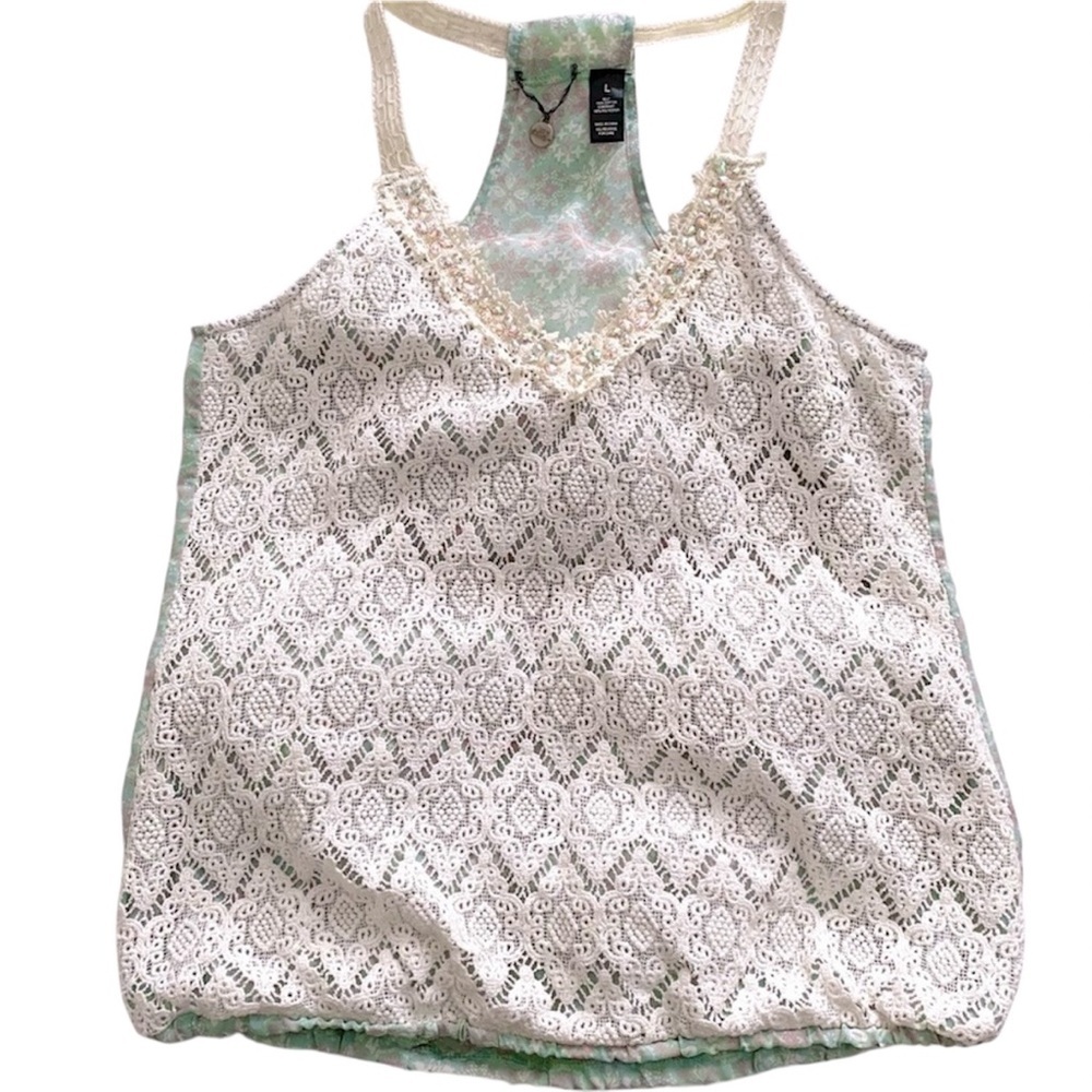 Buckle White Lace Overlay Racerback Tank